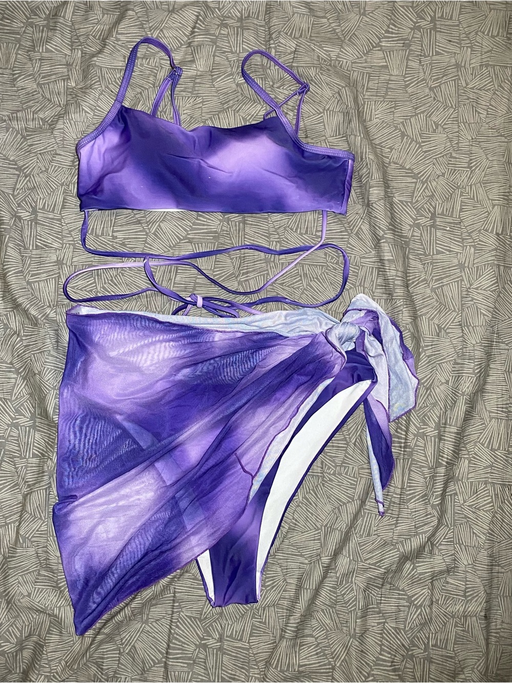 3 piece purple swim suit with cover up